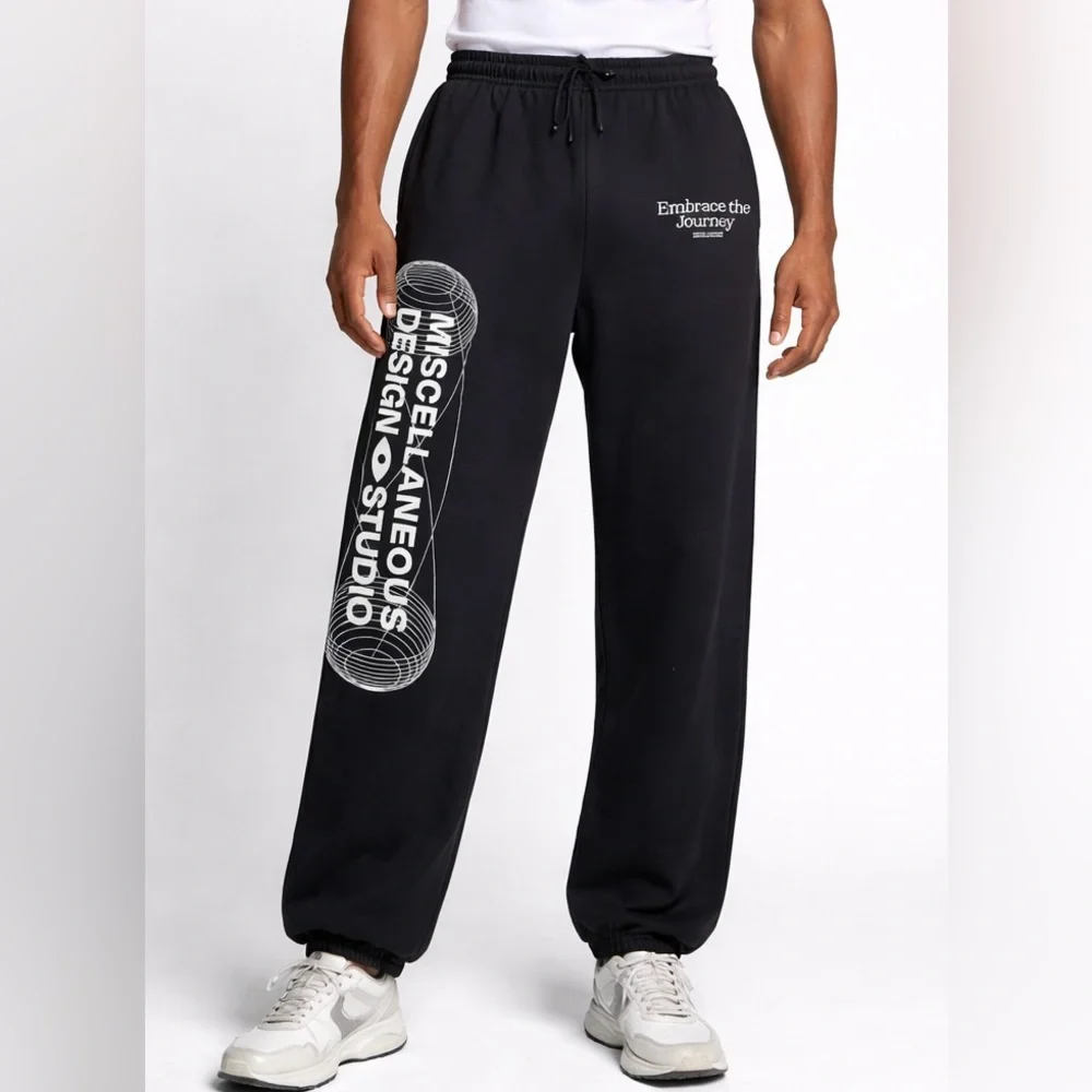 Misc. Design Studio Black Graphic Sweatpants Embrace‎ the Journey Joggers large